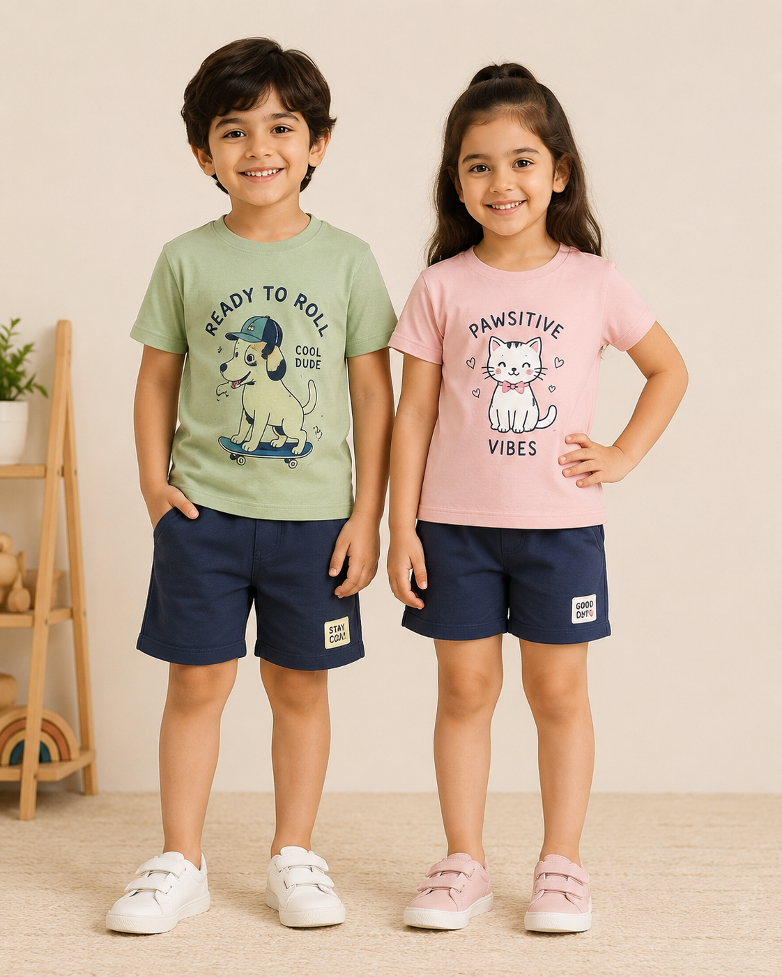 Kids Cotton T-Shirt Set (Pack of 2)